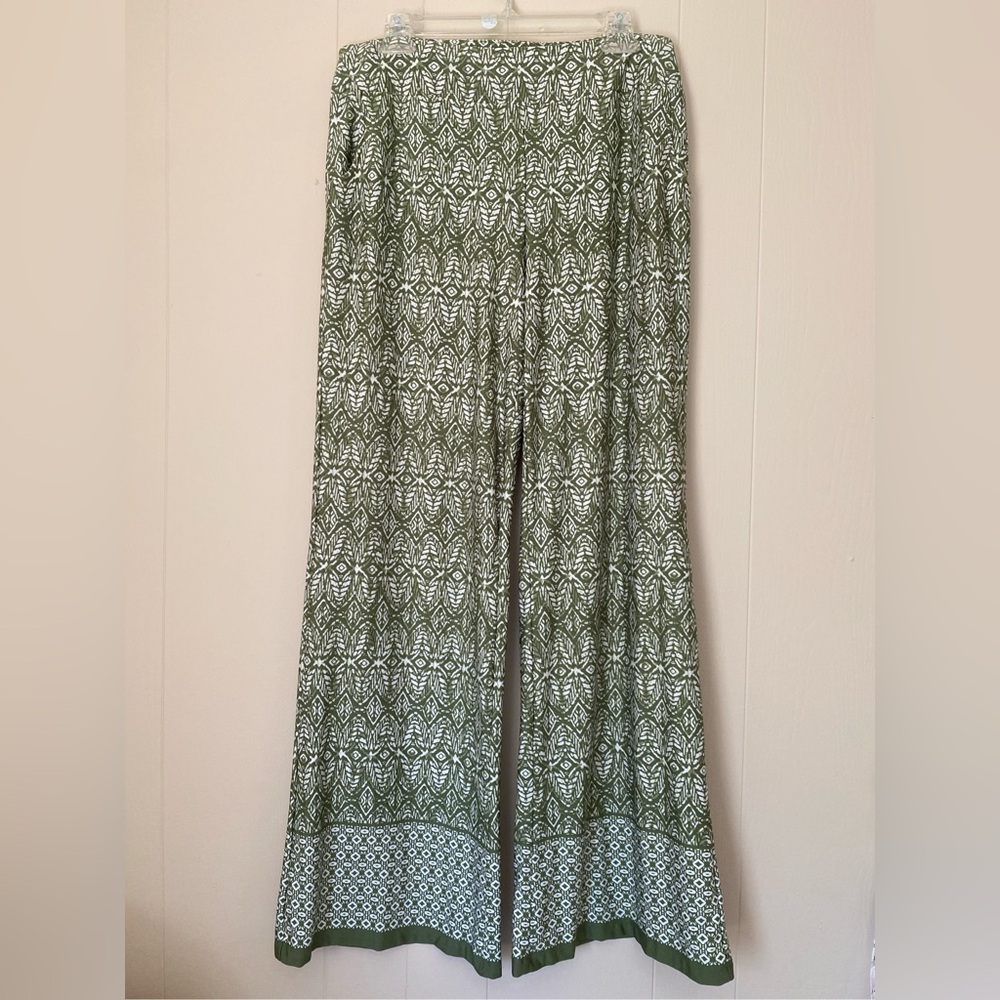 JohnPaulRichard Green and White Wide Leg Pants